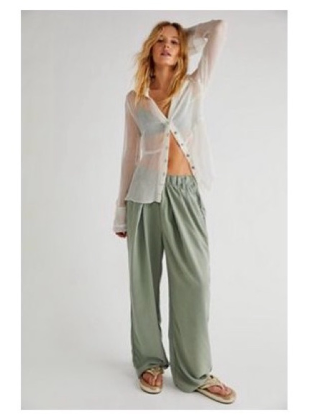 NWOT Free People Nothin’ to Say Sage Green Wide-Leg Pants